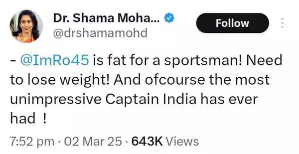 Congress Leader Tweet on Rohit Sharma